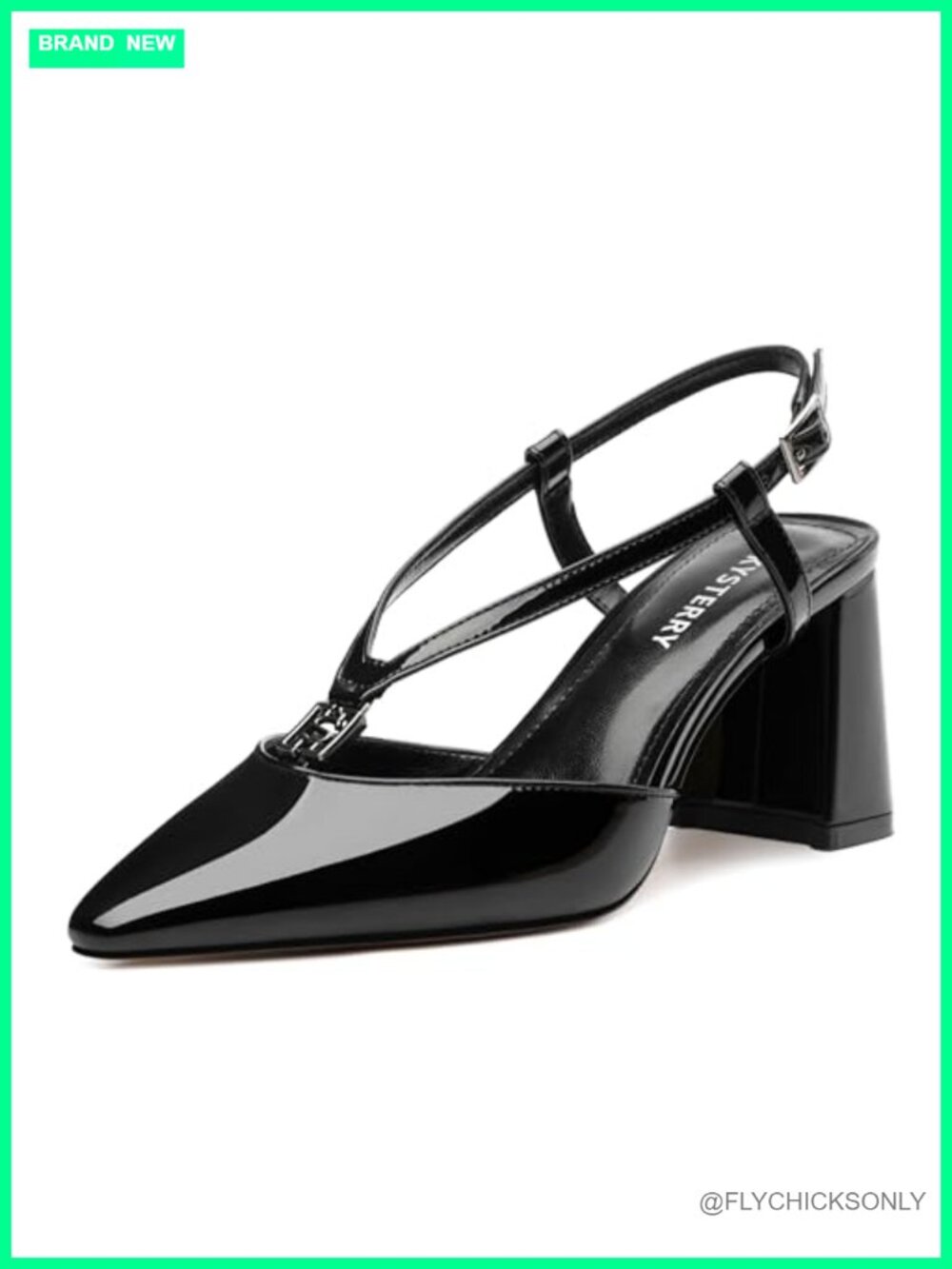 Women's Slingback Chunky Block Heel Pumps Square Toe Patent Leather
